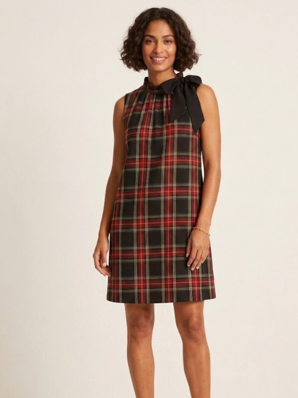 J.Crew Tartan Plaid Tie Neck Size 8 Holiday Christmas Classic Midi Shift dress